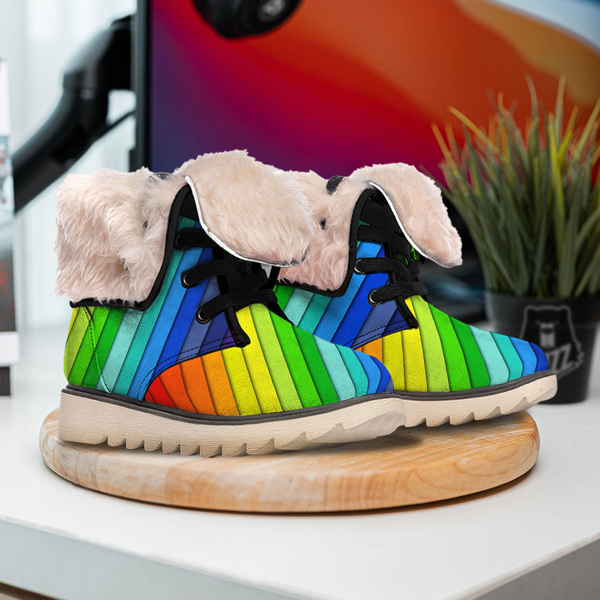 Lines Rainbow Diagonal Print Pattern Snow Boots-grizzshop