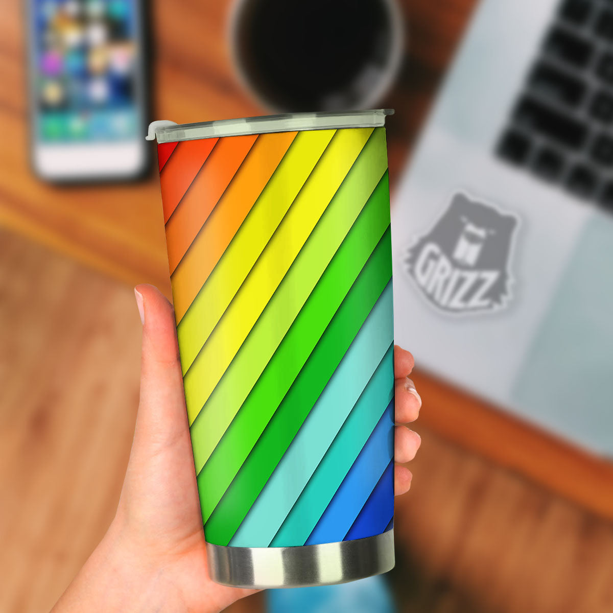 Lines Rainbow Diagonal Print Pattern Tumbler-grizzshop
