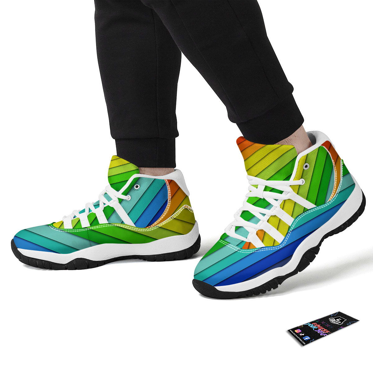 Lines Rainbow Diagonal Print Pattern White Bball Shoes-grizzshop