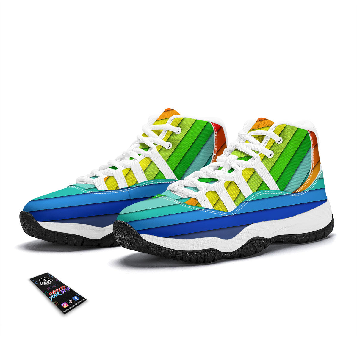 Lines Rainbow Diagonal Print Pattern White Bball Shoes-grizzshop