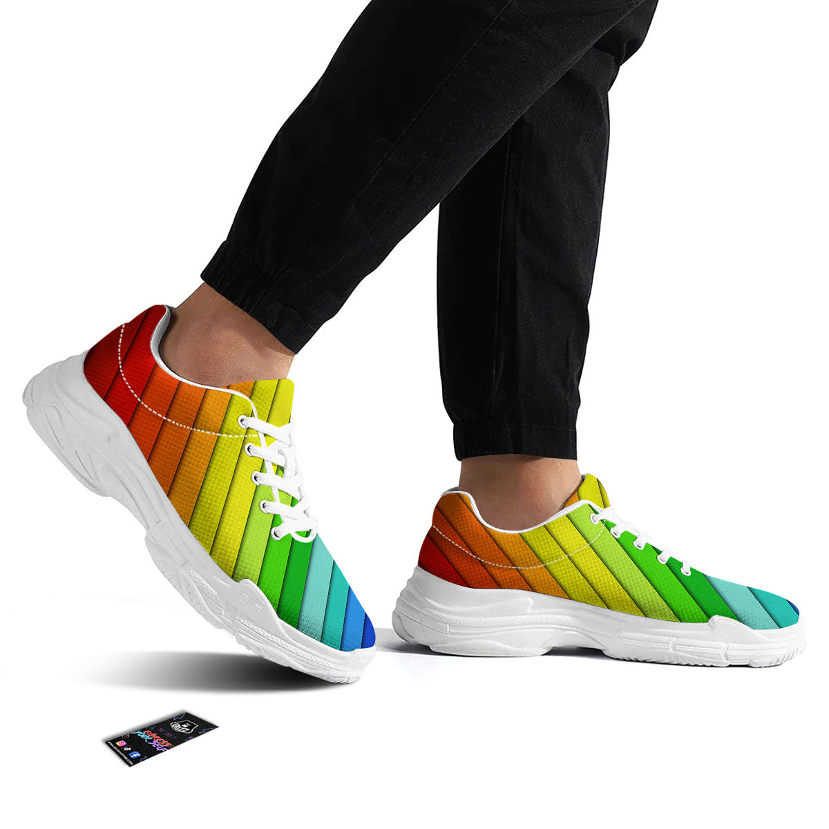 Lines Rainbow Diagonal Print Pattern White Chunky Shoes-grizzshop