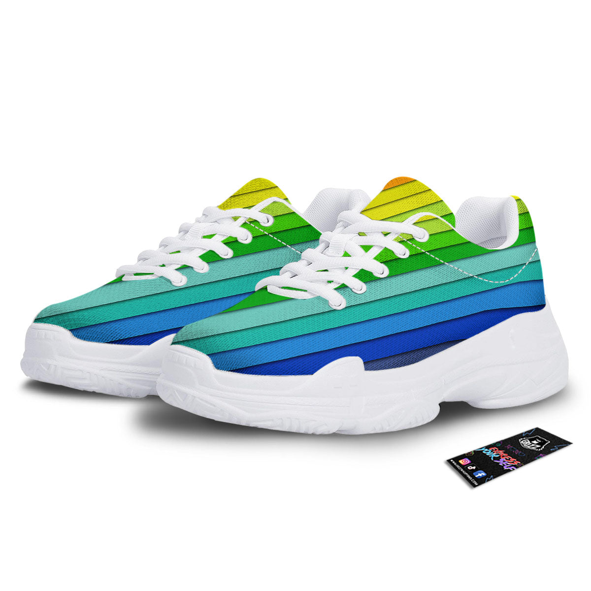Lines Rainbow Diagonal Print Pattern White Chunky Shoes-grizzshop