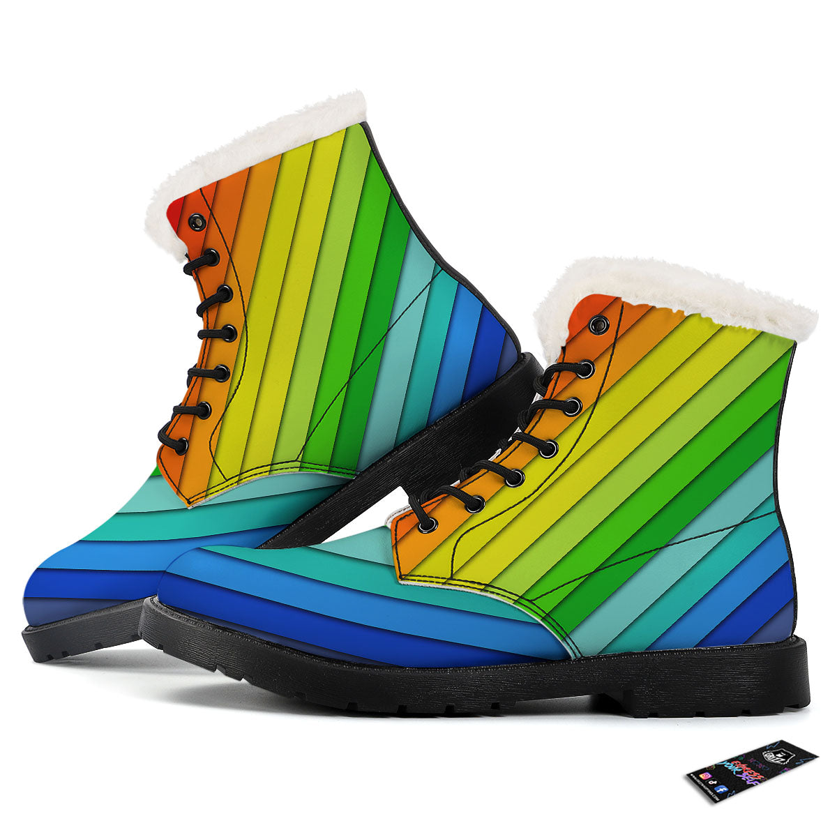 Lines Rainbow Diagonal Print Pattern Winter Boots-grizzshop