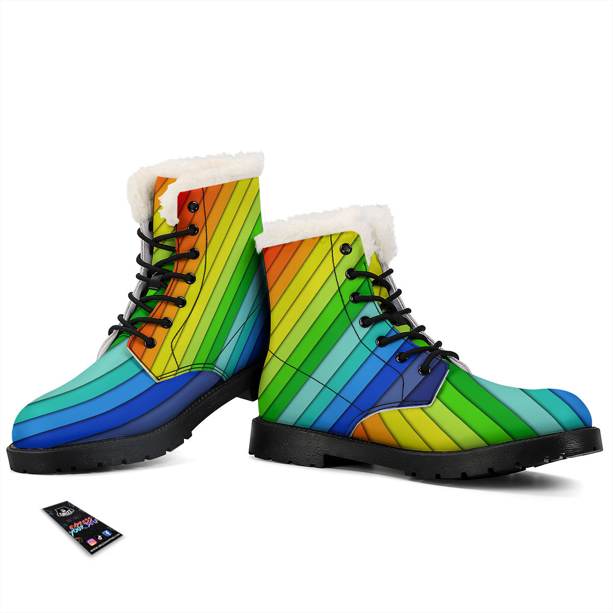 Lines Rainbow Diagonal Print Pattern Winter Boots-grizzshop