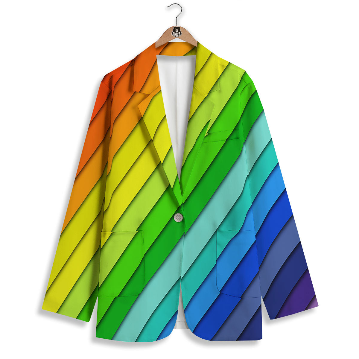 Lines Rainbow Diagonal Print Pattern Women's Blazer-grizzshop