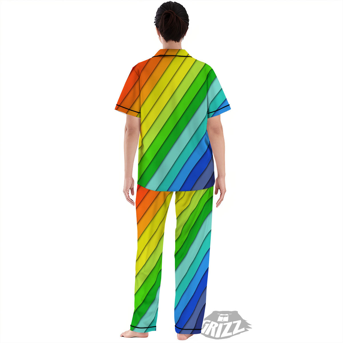 Lines Rainbow Diagonal Print Pattern Women's Pajamas Set-grizzshop