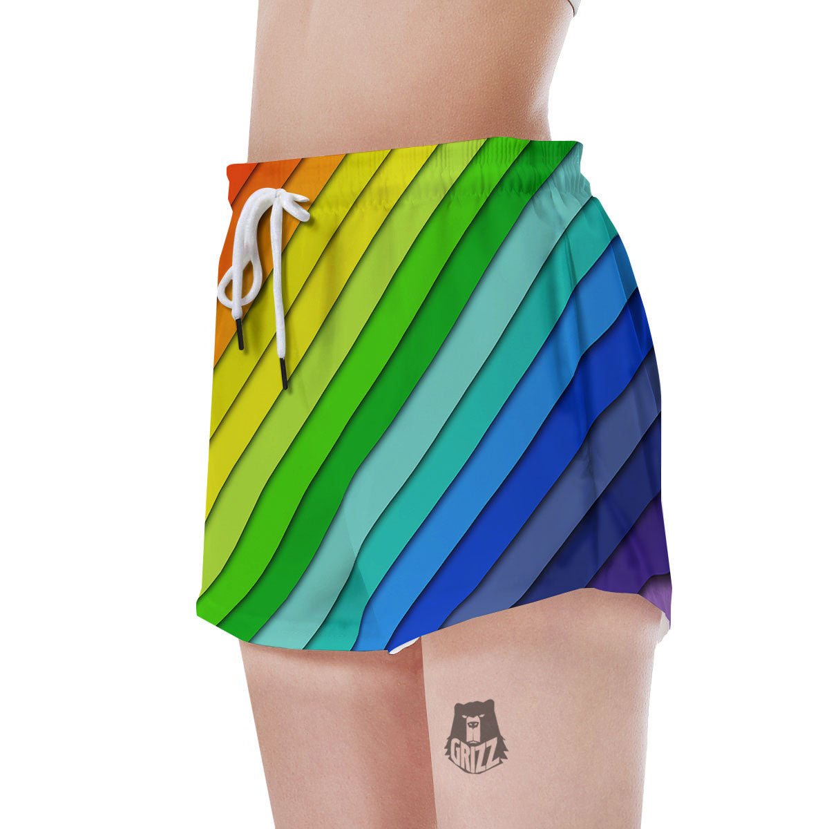 Lines Rainbow Diagonal Print Pattern Women's Shorts-grizzshop