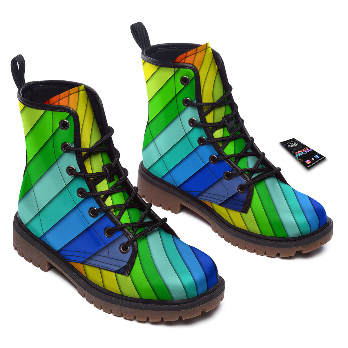 Lines Rainbow Diagonal Print Pattern Work Boots-grizzshop