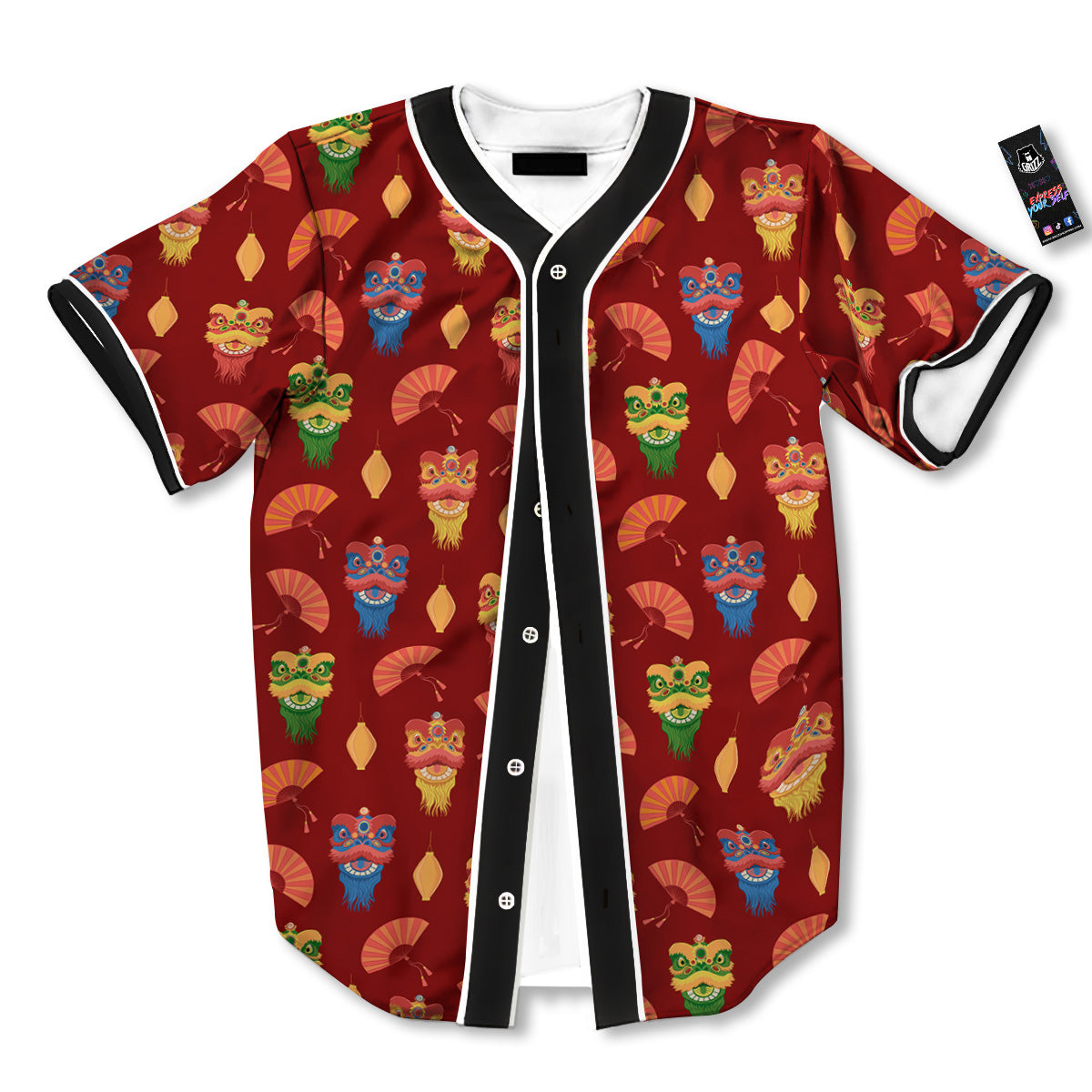 Lion Dance Chinese New Years Print Pattern Baseball Jersey-grizzshop