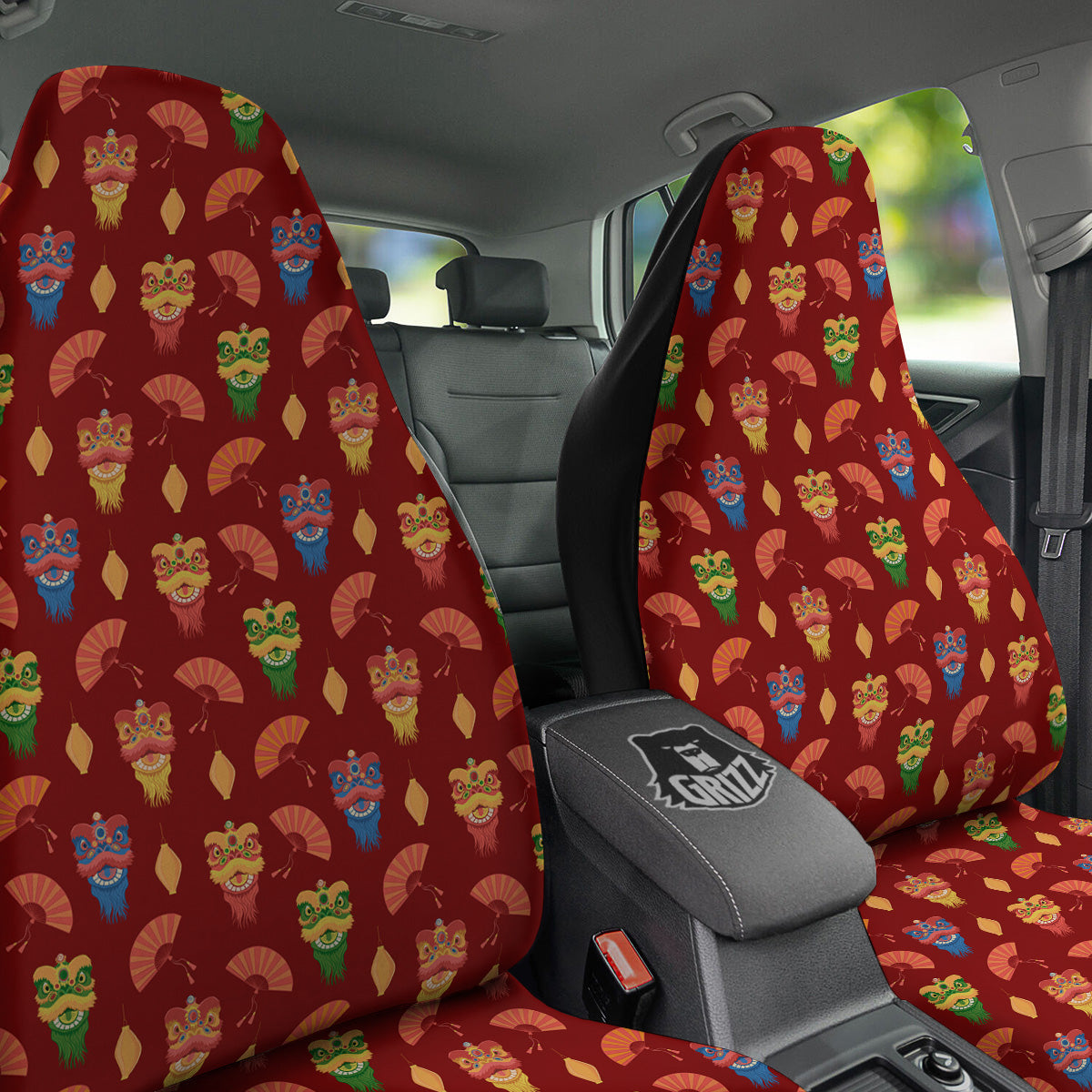 Lion Dance Chinese New Years Print Pattern Car Seat Covers-grizzshop