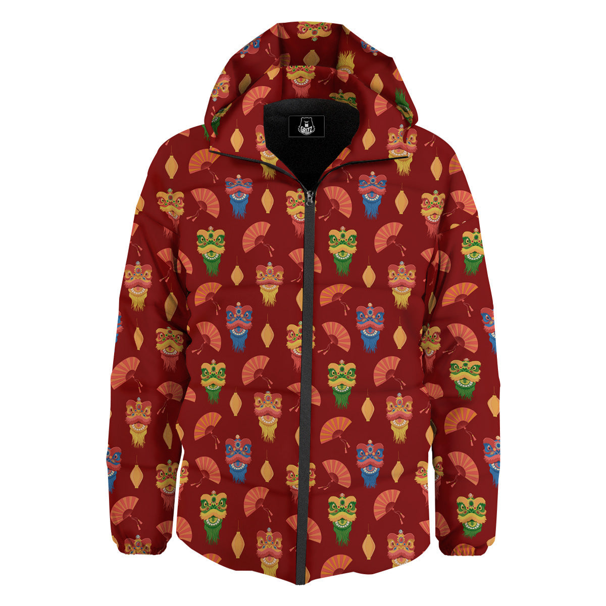 Lion Dance Chinese New Years Print Pattern Down Jacket-grizzshop