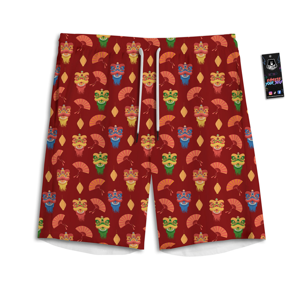 Lion Dance Chinese New Years Print Pattern Men's Athletic Shorts