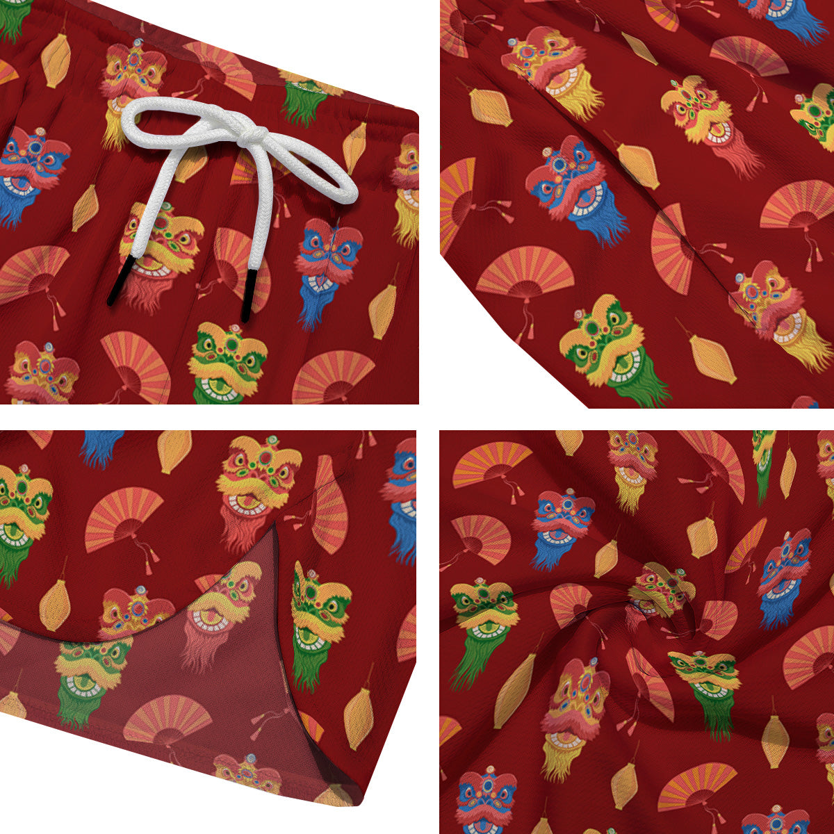 Lion Dance Chinese New Years Print Pattern Men's Running Shorts-grizzshop
