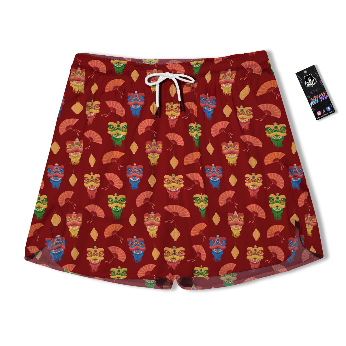 Lion Dance Chinese New Years Print Pattern Men's Running Shorts-grizzshop
