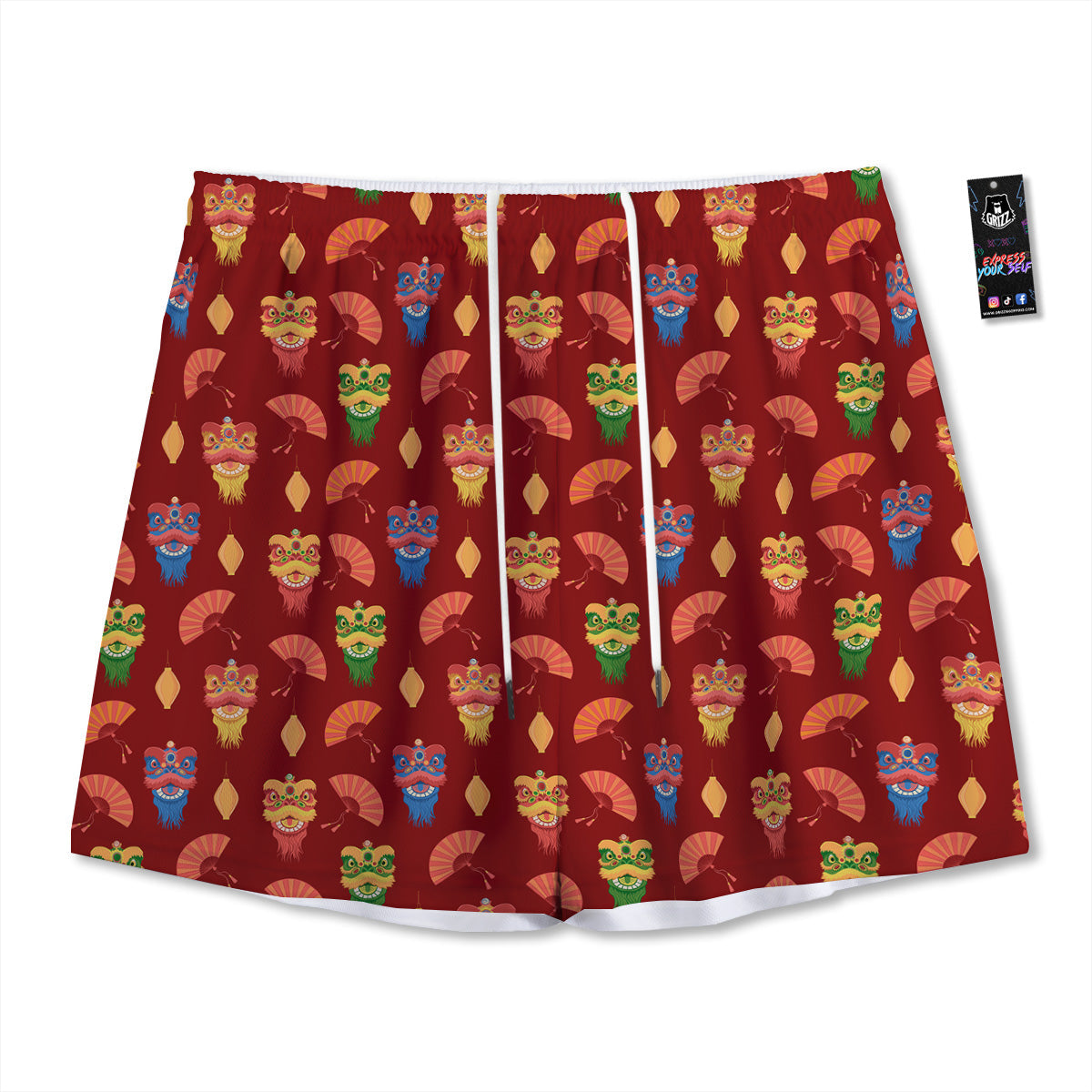 Moving Optical Illusion Green Red Wave Mesh Shorts