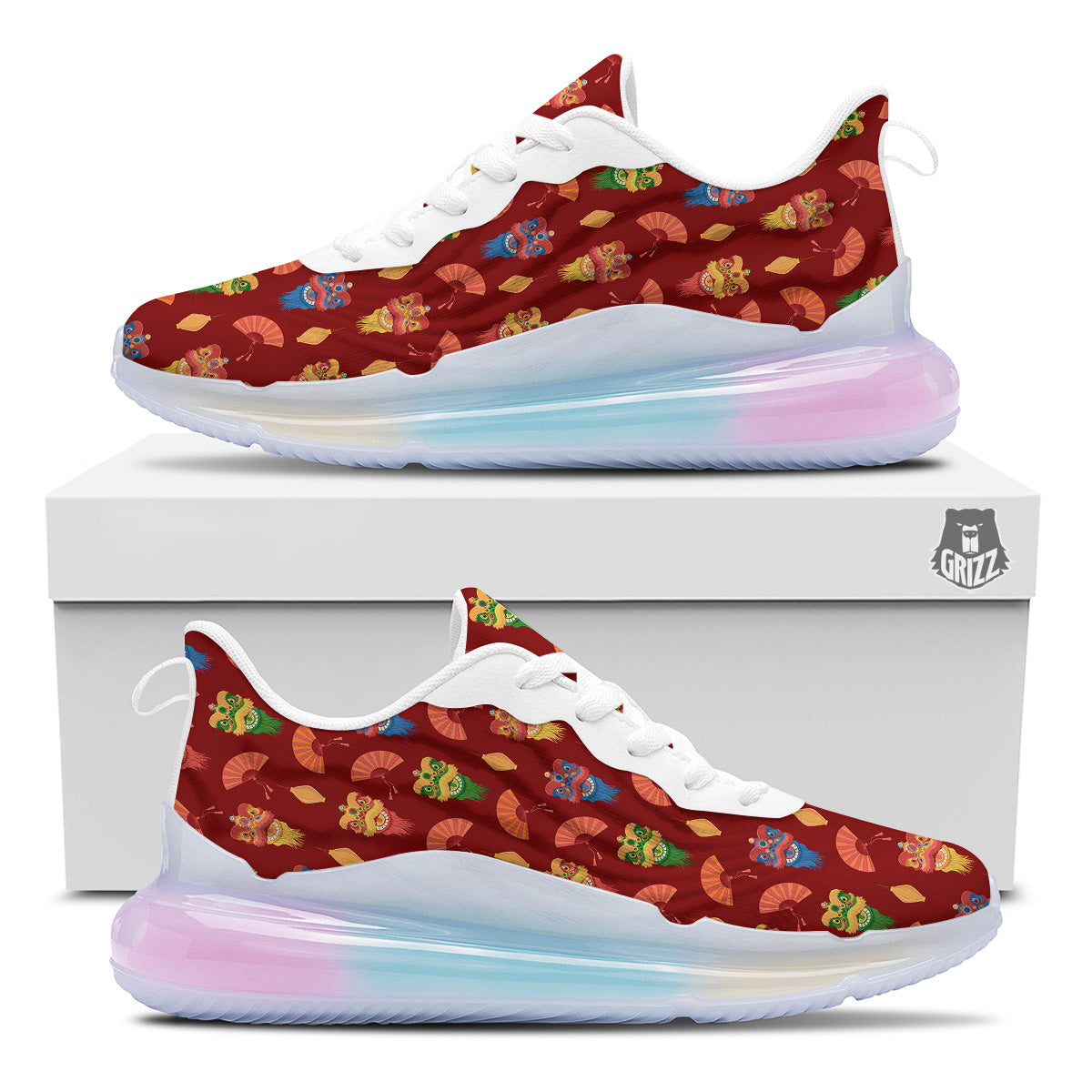 Lion Dance Chinese New Years Print Pattern Running Sneakers-grizzshop