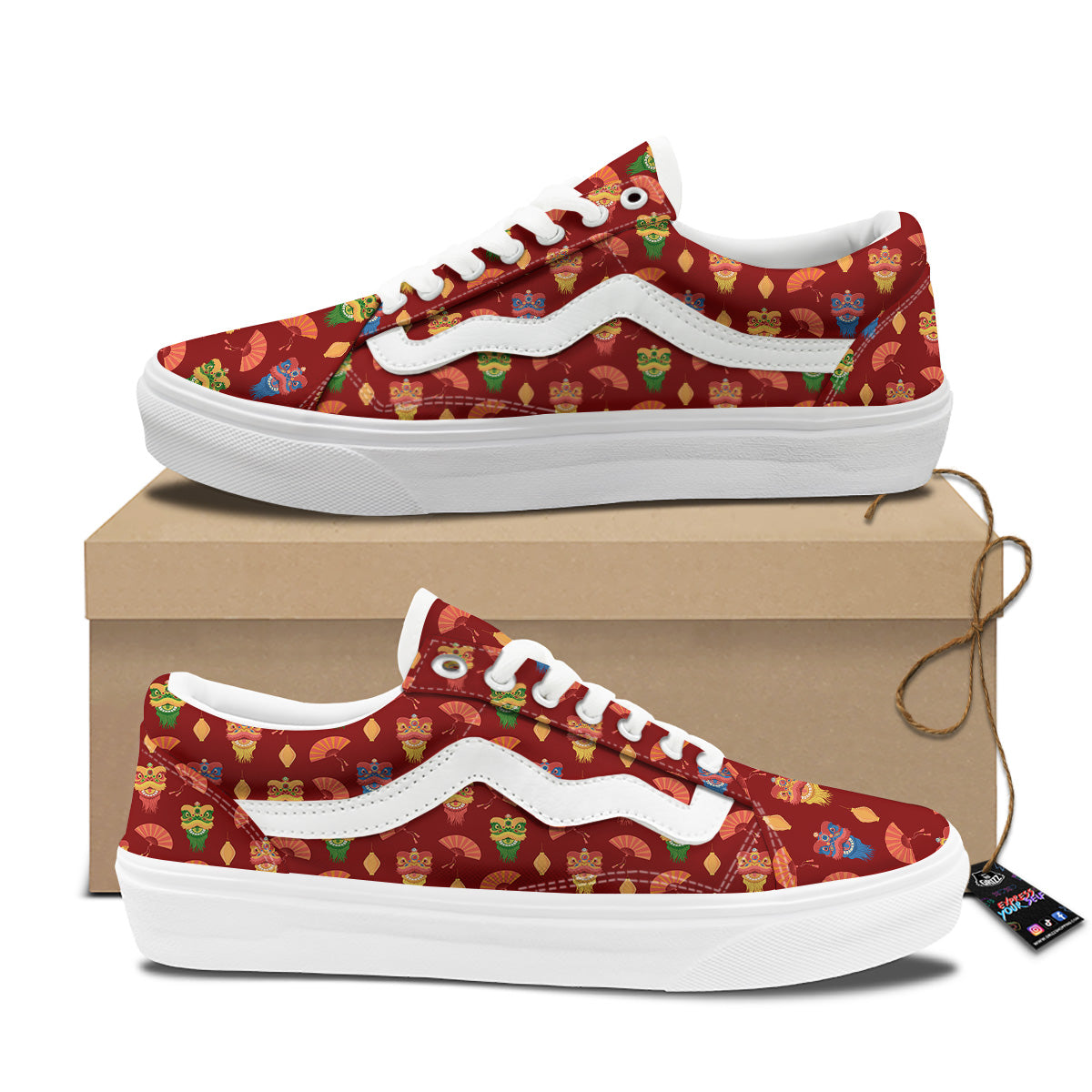 Lion Dance Chinese New Years Print Pattern Skate Shoes-grizzshop