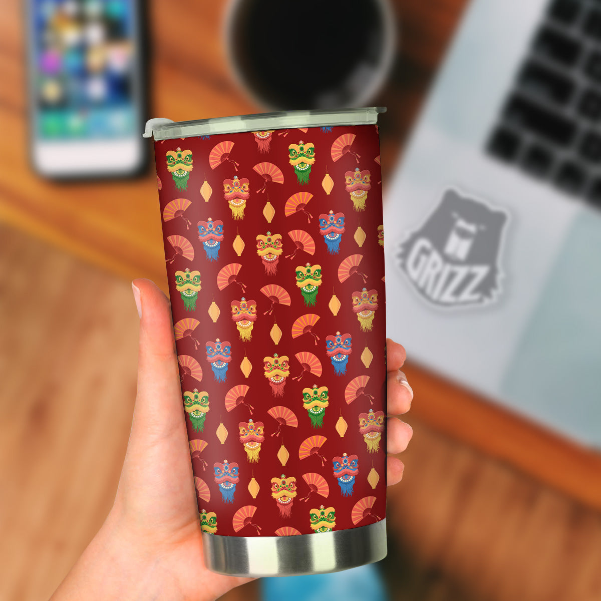 Lion Dance Chinese New Years Print Pattern Tumbler-grizzshop