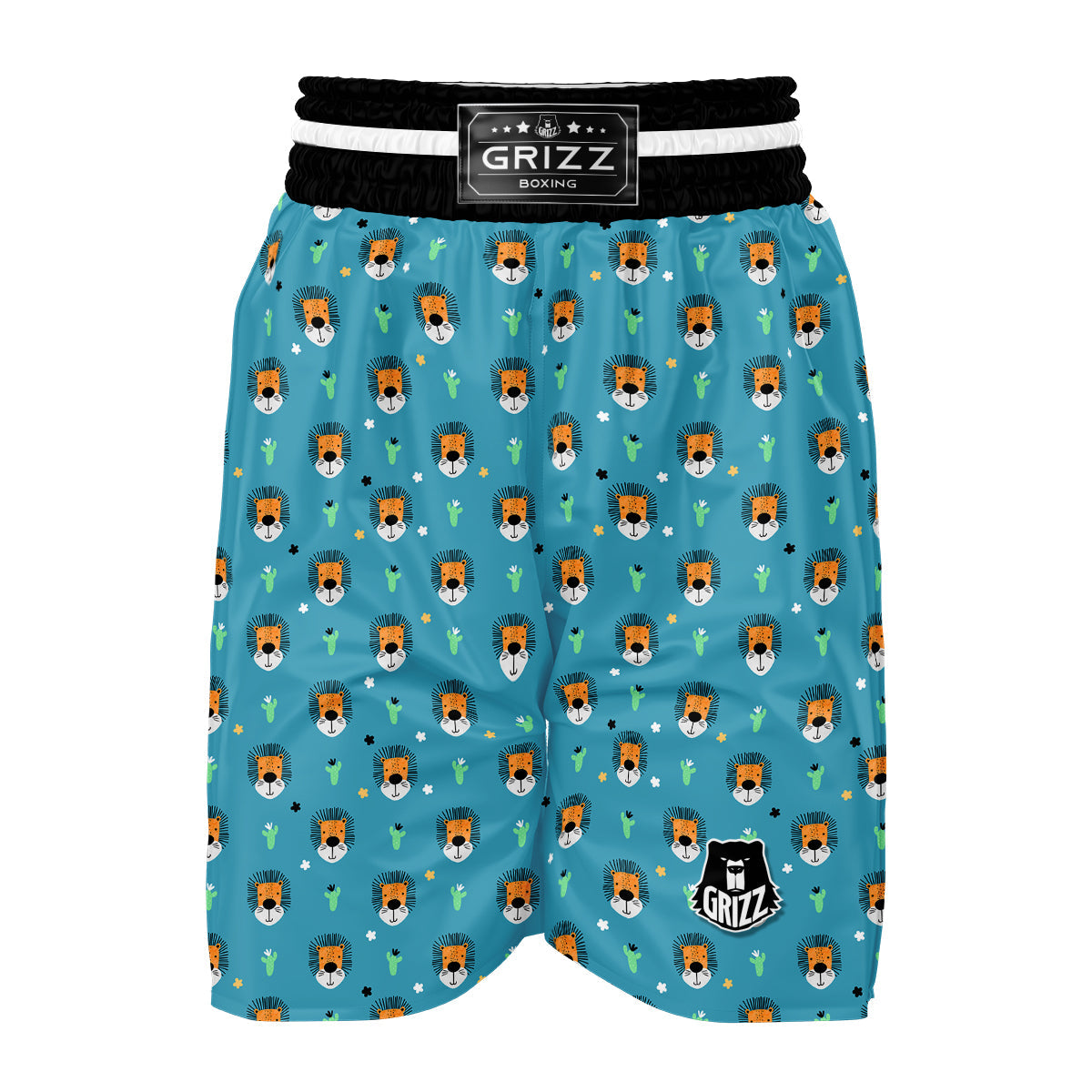 Lion Head Cartoon Print Pattern Boxing Shorts-grizzshop