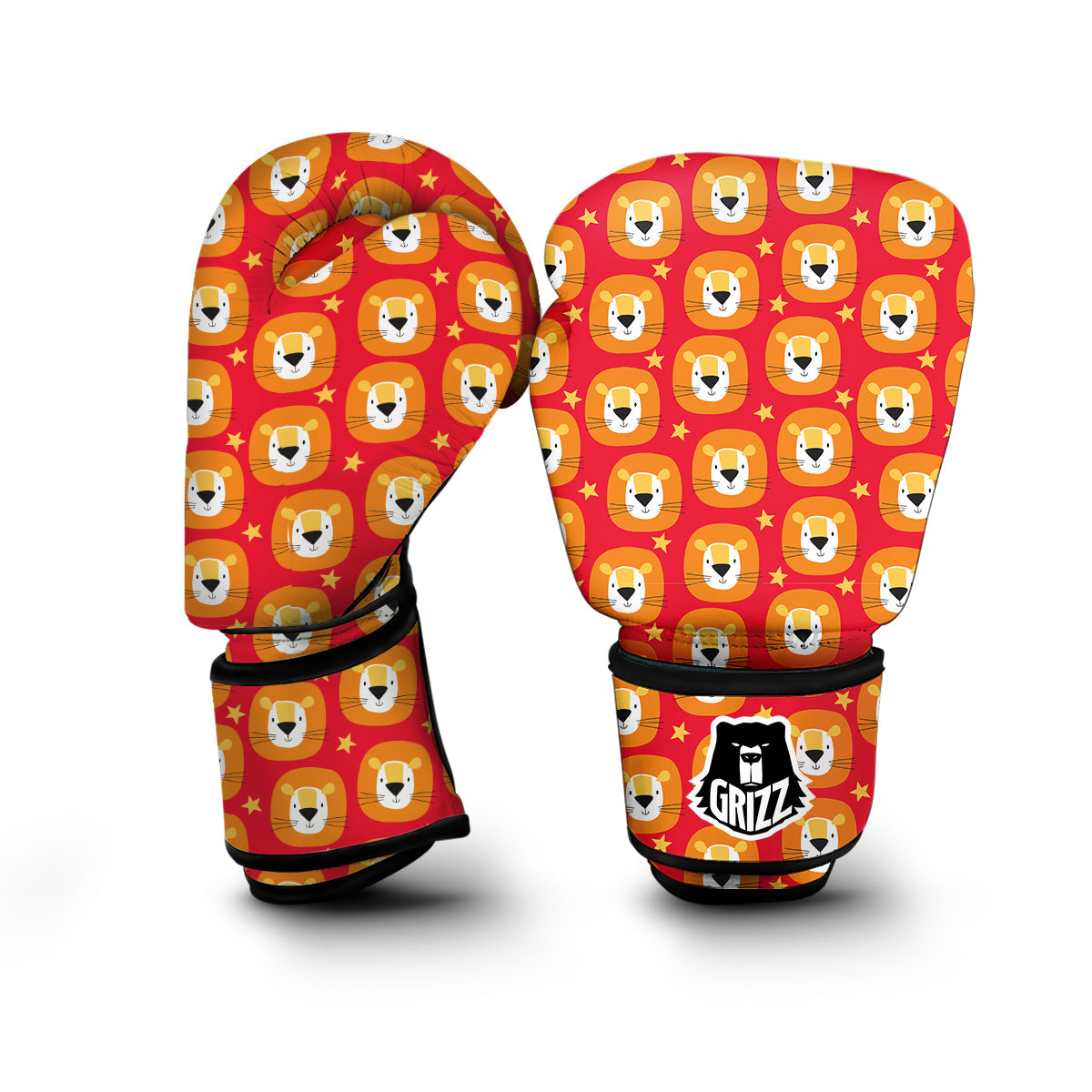 Lion Head Red Print Pattern Boxing Gloves-grizzshop