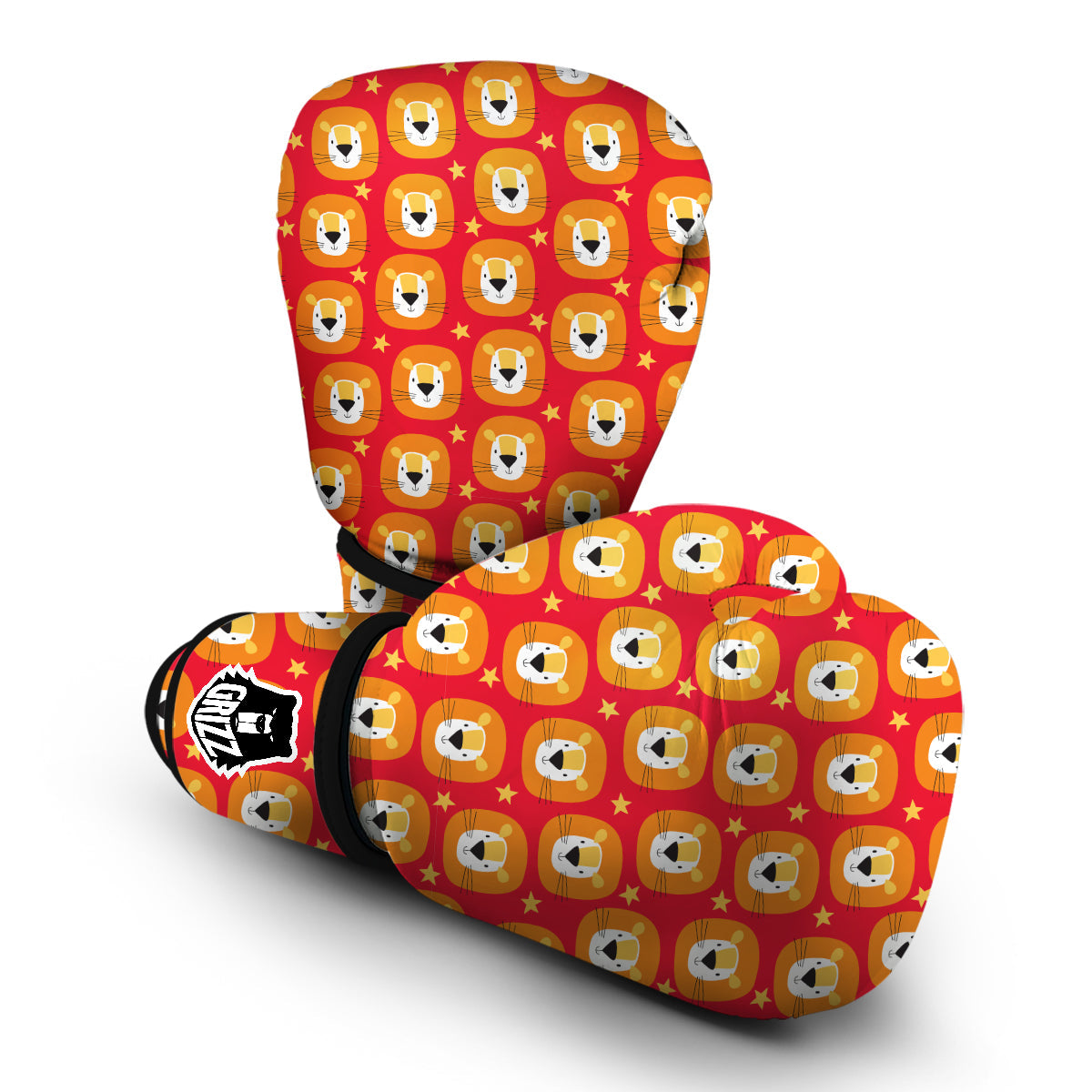 Lion Head Red Print Pattern Boxing Gloves-grizzshop