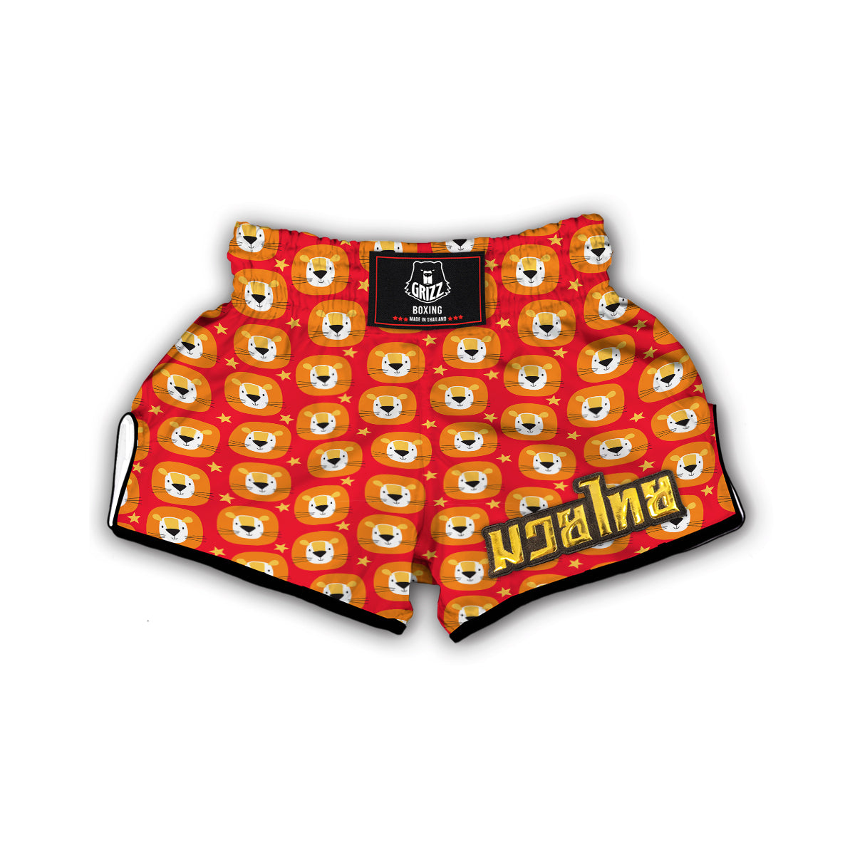 Lion Head Red Print Pattern Muay Thai Boxing Shorts-grizzshop