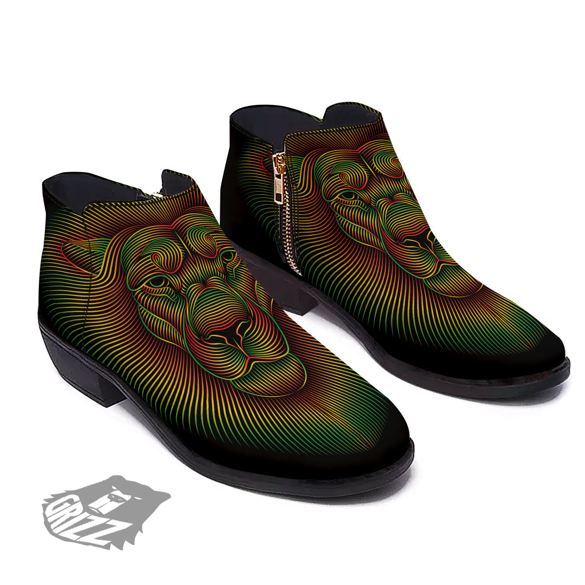 Lion Rasta Print Ankle Boots-grizzshop