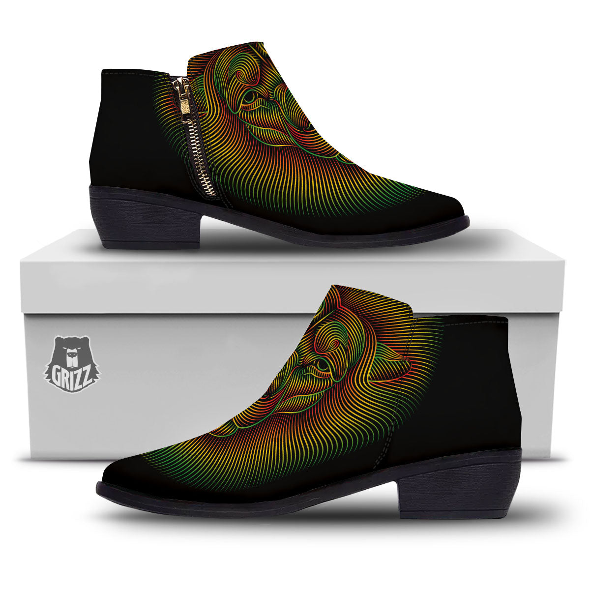 Lion Rasta Print Ankle Boots-grizzshop