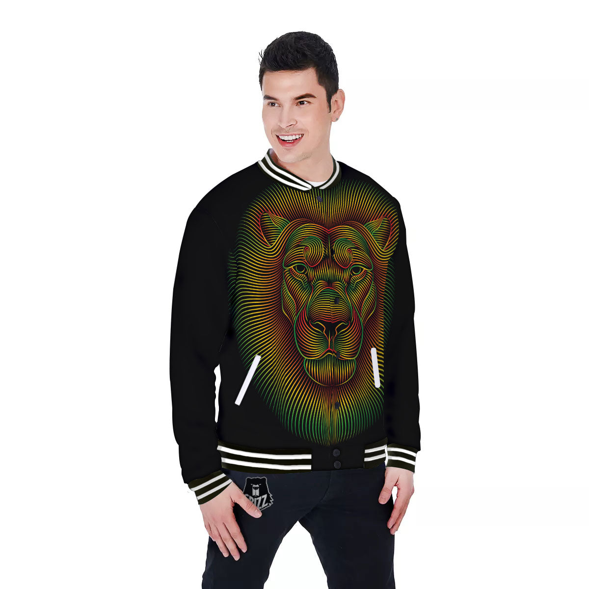 Lion Rasta Print Baseball Jacket-grizzshop