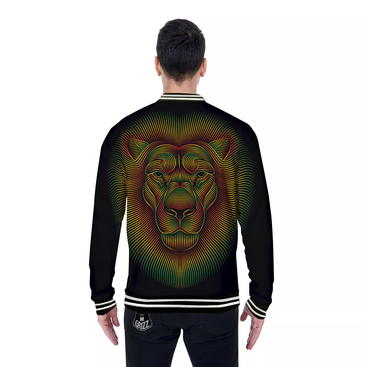 Lion Rasta Print Baseball Jacket-grizzshop