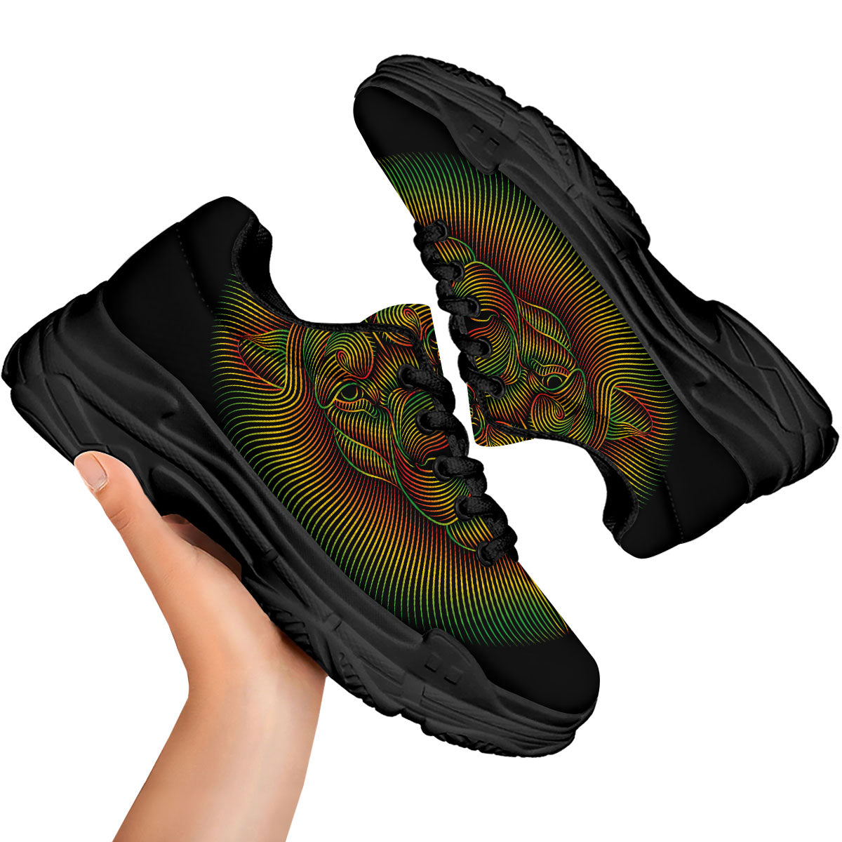 Lion Rasta Print Black Chunky Shoes-grizzshop