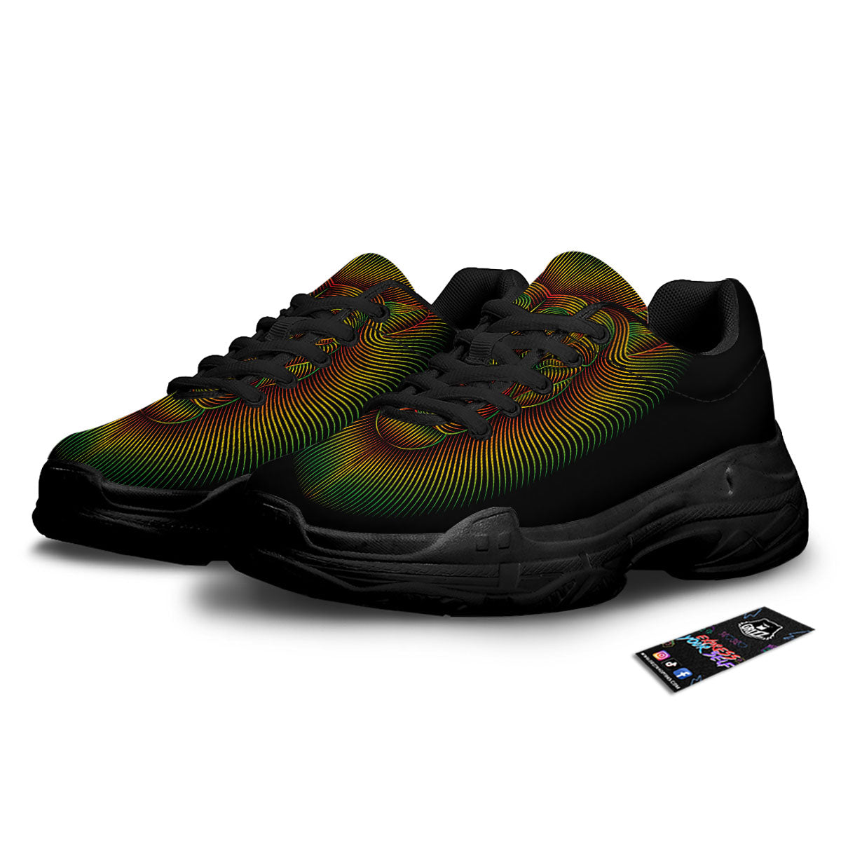 Lion Rasta Print Black Chunky Shoes-grizzshop