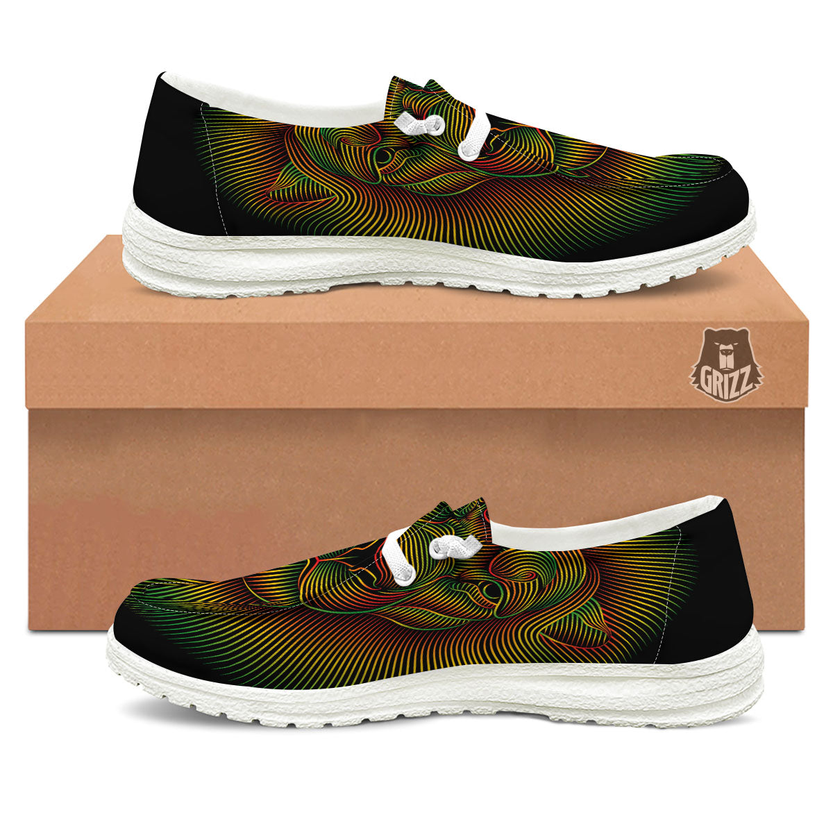 Lion Rasta Print Black Loafers-grizzshop