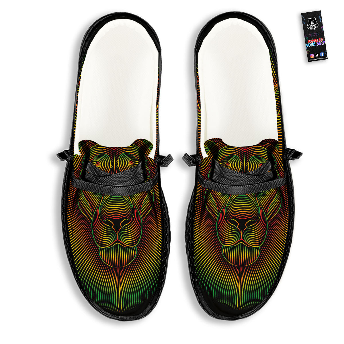 Lion Rasta Print Black Loafers-grizzshop