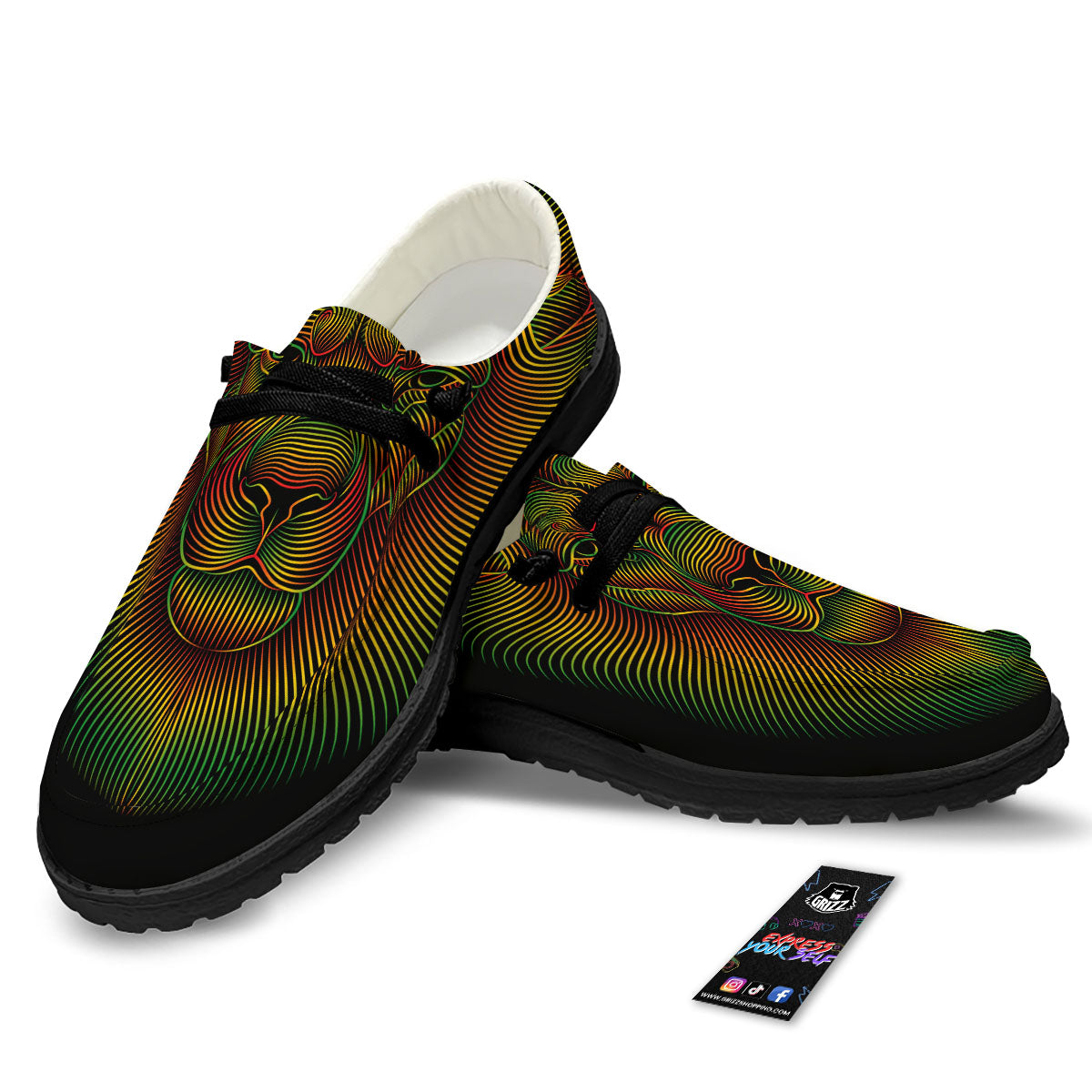Lion Rasta Print Black Loafers-grizzshop