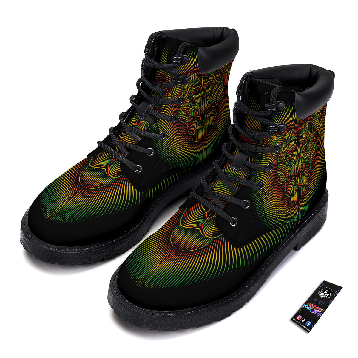 Lion Rasta Print Boots-grizzshop