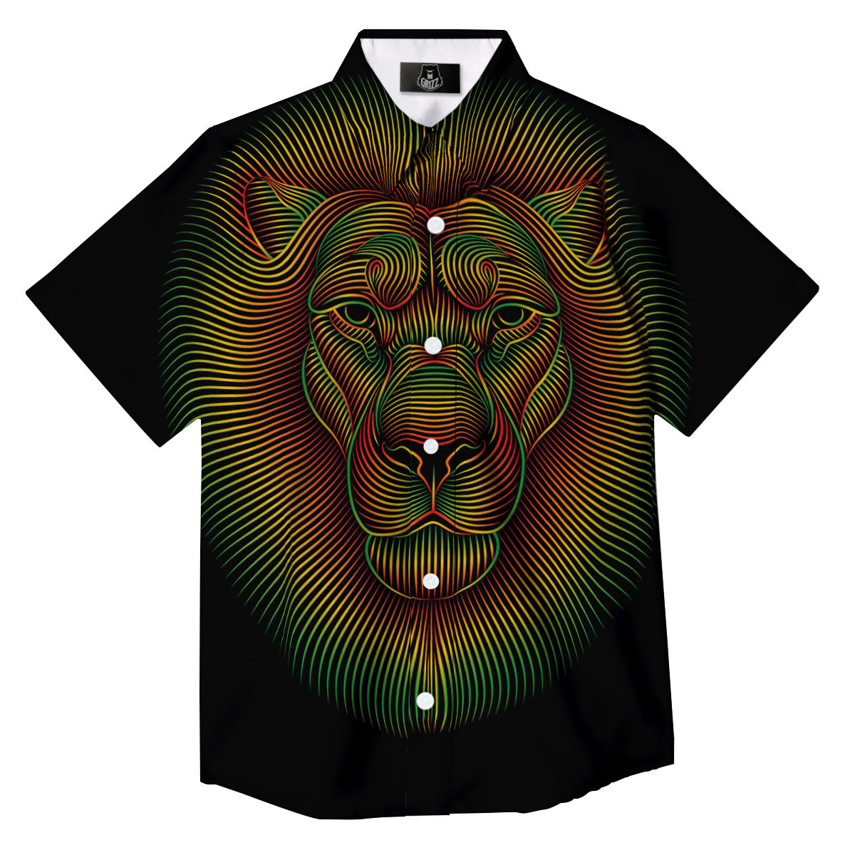 Lion Rasta Print Button Up Shirt-grizzshop