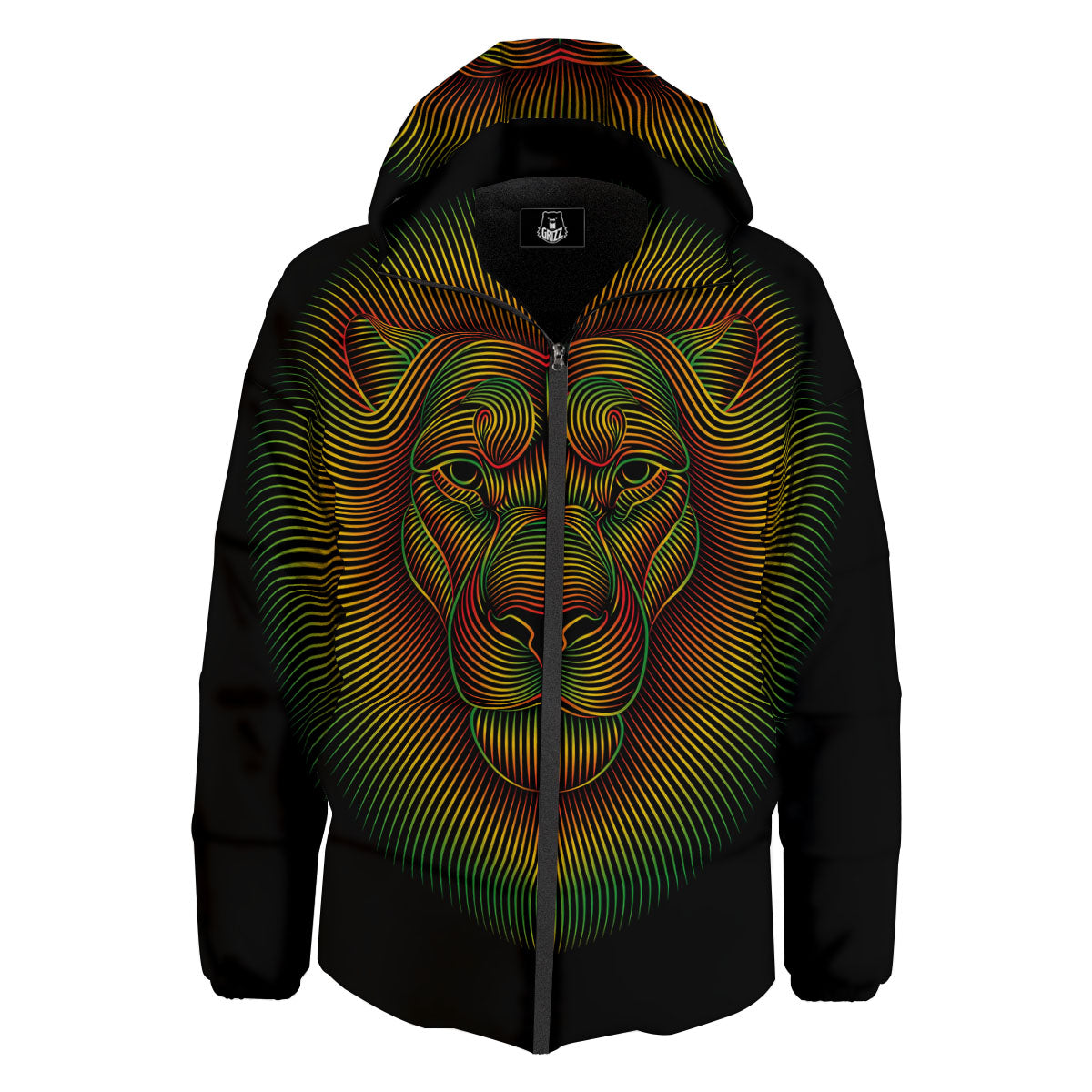 Lion Rasta Print Down Jacket-grizzshop