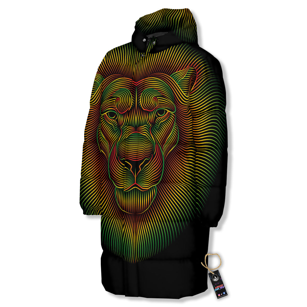 Lion Rasta Print Long Down Jacket-grizzshop