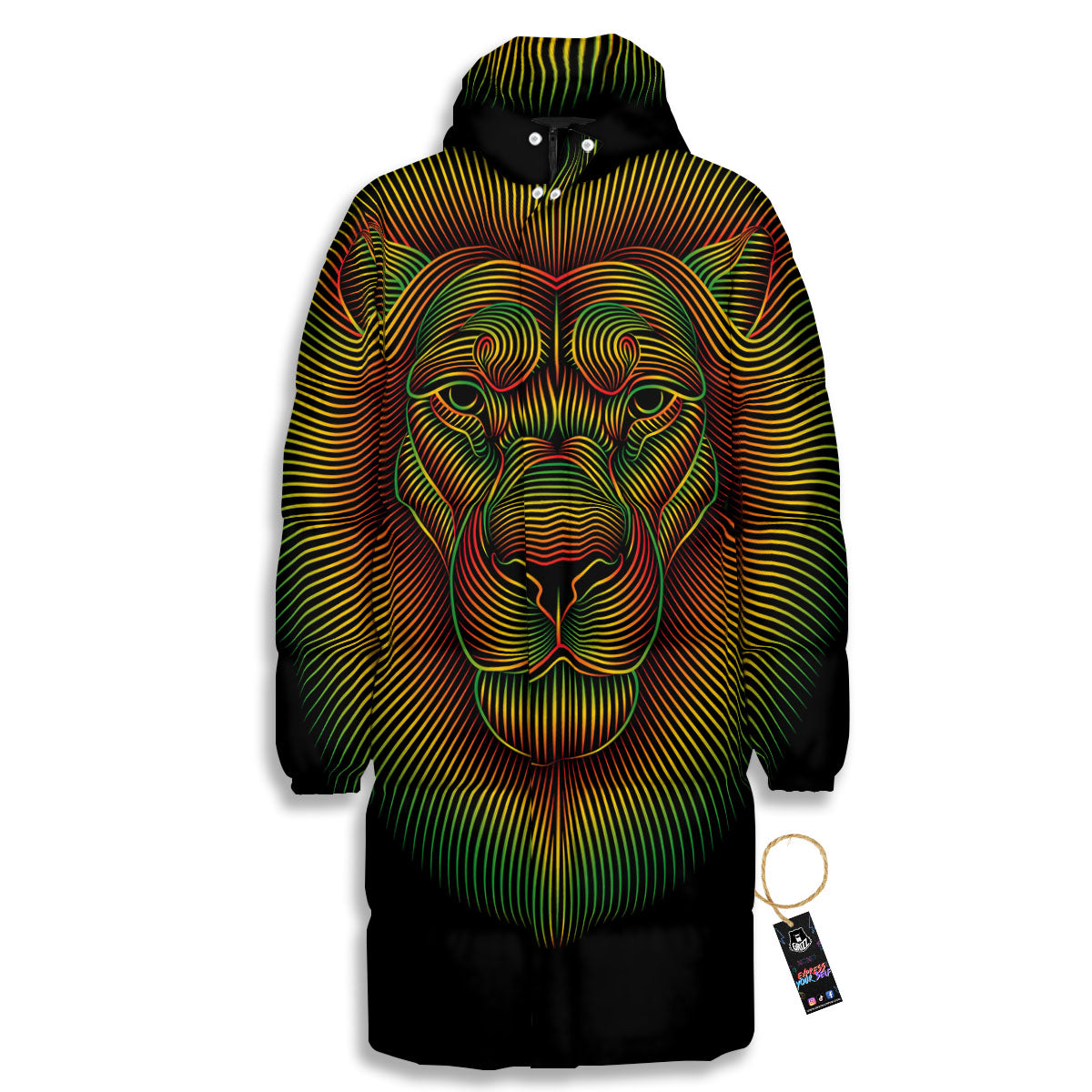 Lion Rasta Print Long Down Jacket-grizzshop