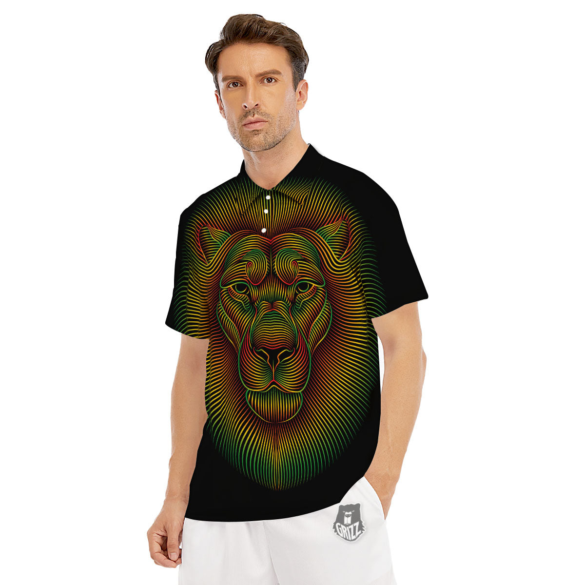 Lion Rasta Print Men's Golf Shirts-grizzshop
