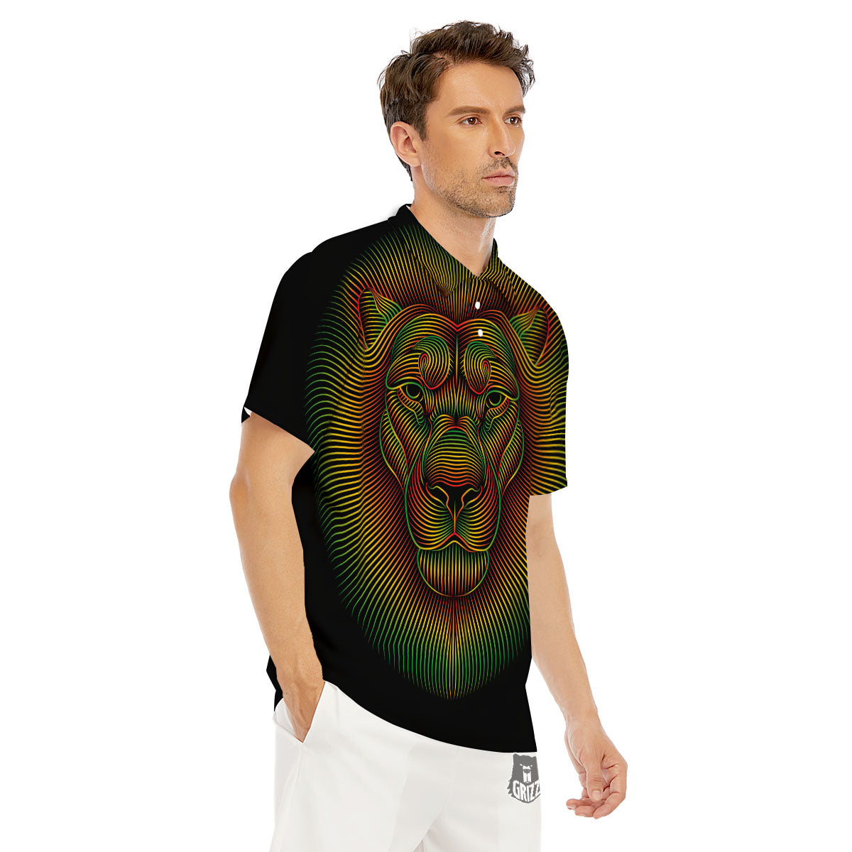 Lion Rasta Print Men's Golf Shirts-grizzshop