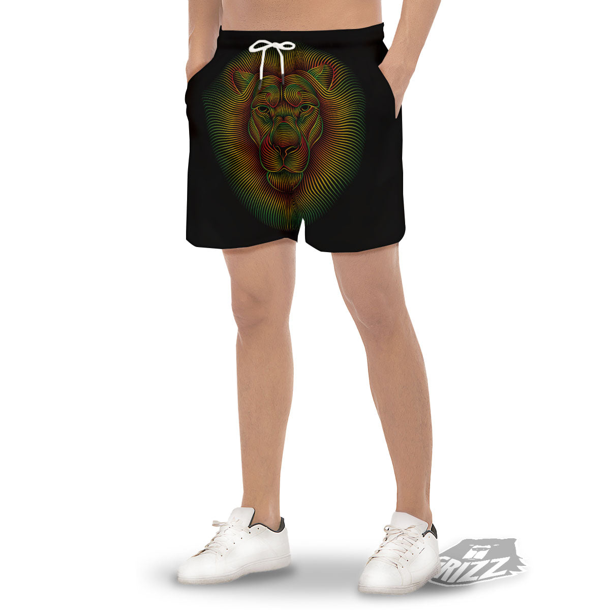 Lion Rasta Print Men's Gym Shorts-grizzshop