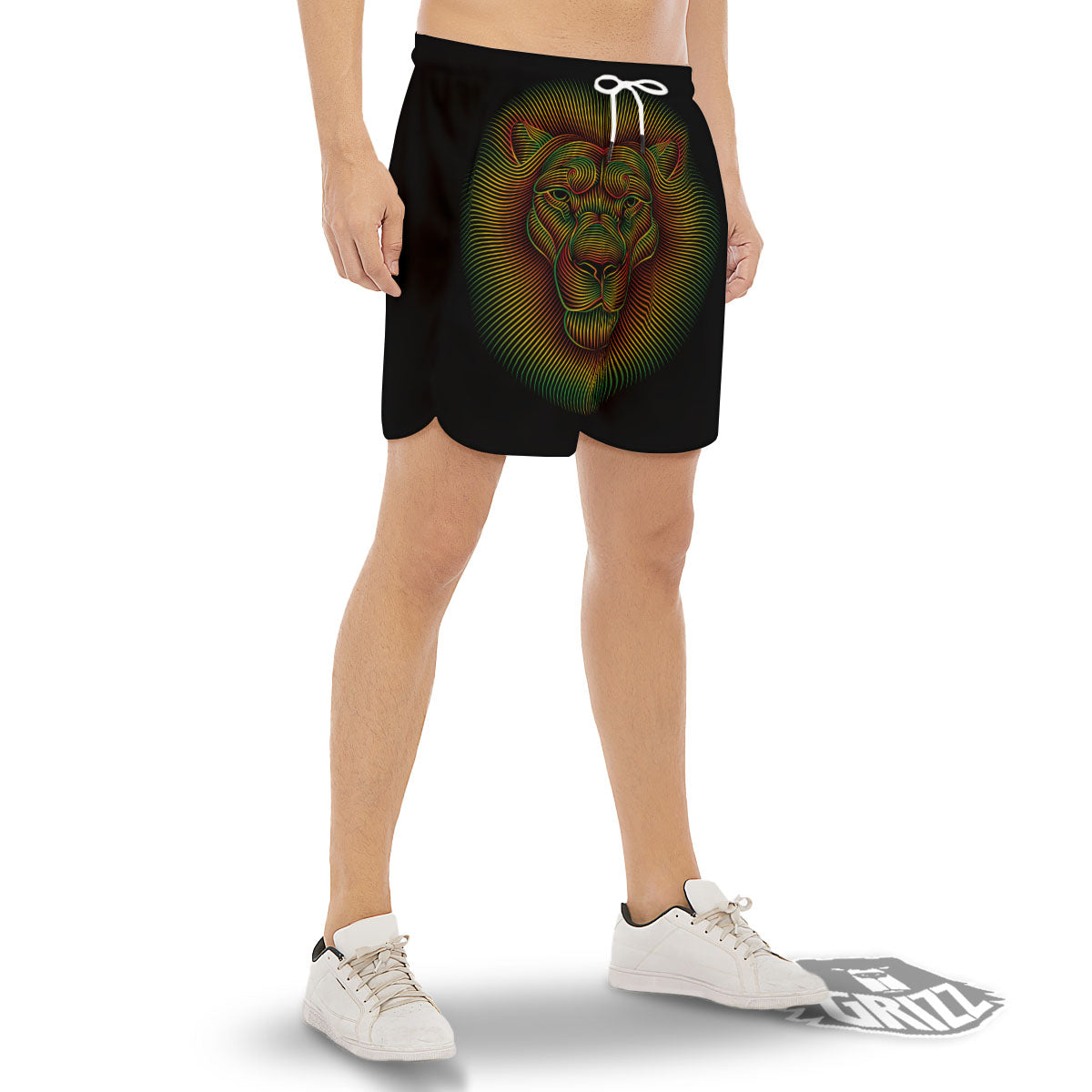Lion Rasta Print Men's Gym Shorts-grizzshop