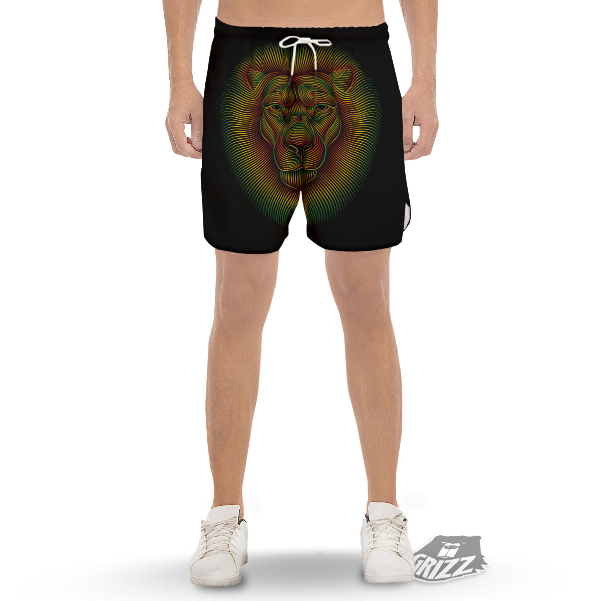 Lion Rasta Print Men's Gym Shorts-grizzshop
