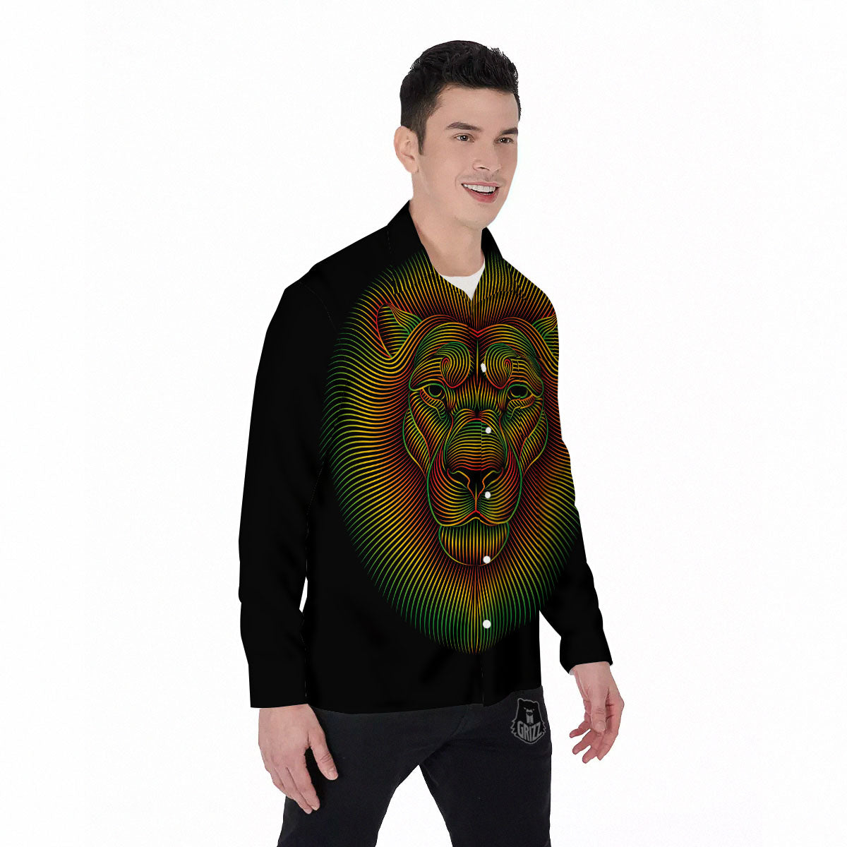 Lion Rasta Print Men's Long Sleeve Shirts-grizzshop