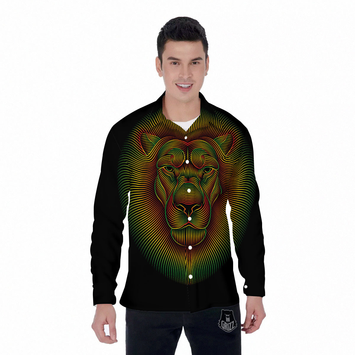 Lion Rasta Print Men's Long Sleeve Shirts-grizzshop