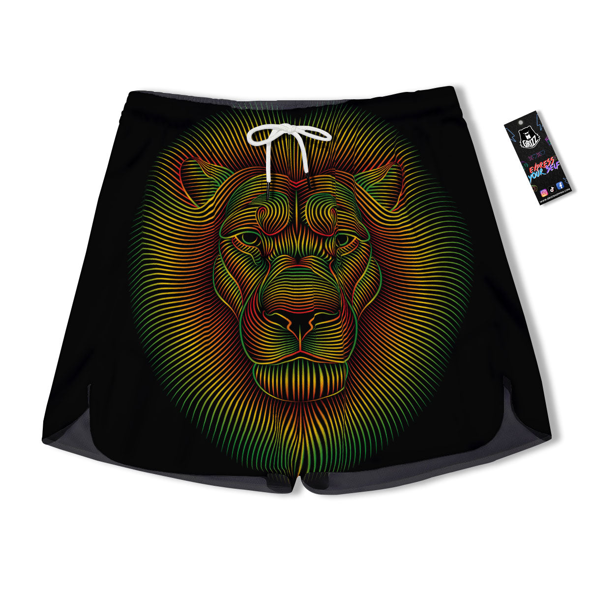 Lion Rasta Print Men's Running Shorts-grizzshop