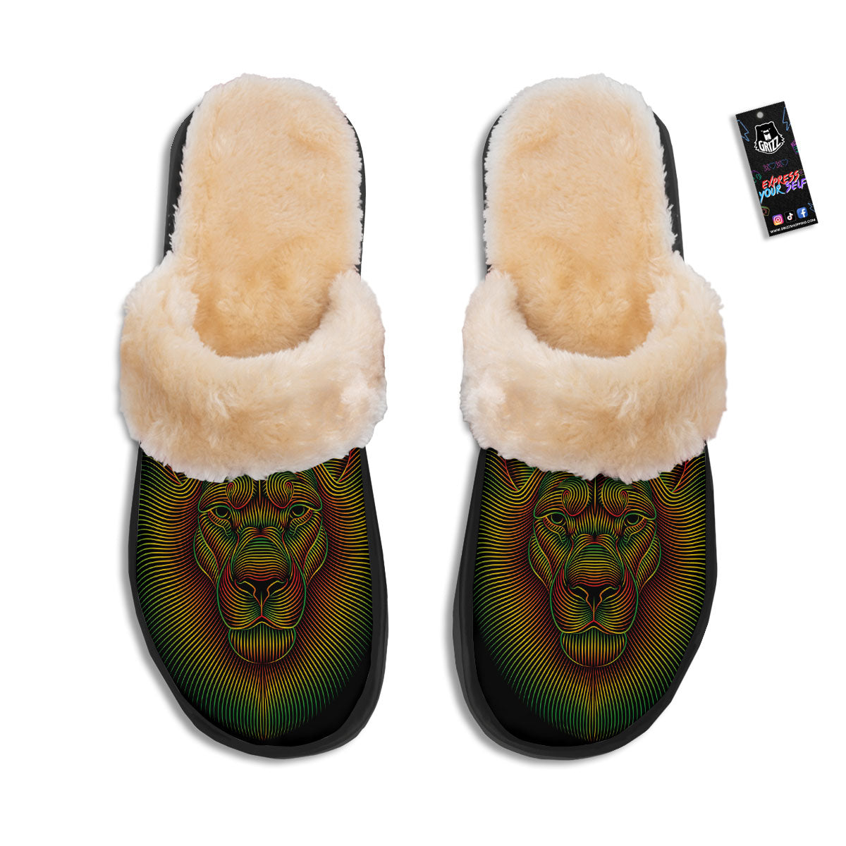 Lion Rasta Print Slippers-grizzshop