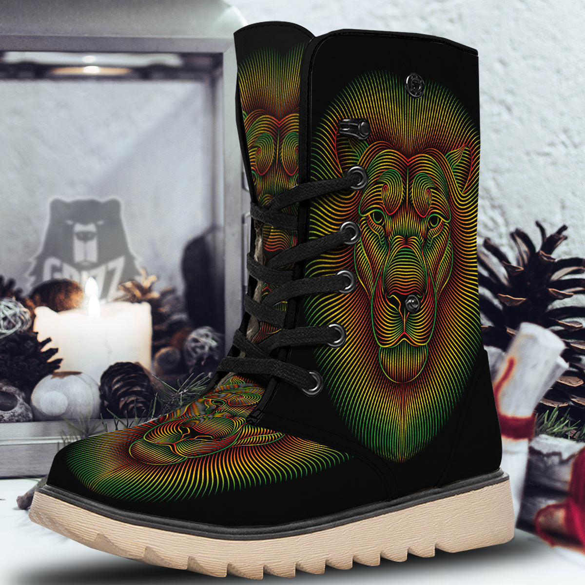 Lion Rasta Print Snow Boots-grizzshop